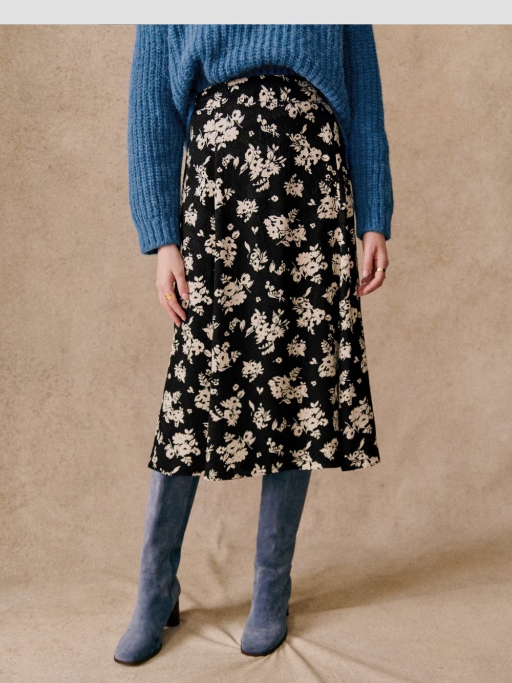 Sezane Black Floral Tabata Midi Skirt FR36/US4